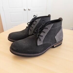 Territory Mens Chukka Boots 13 Black Gray Leather Suede Lace Up Rugged Heritage